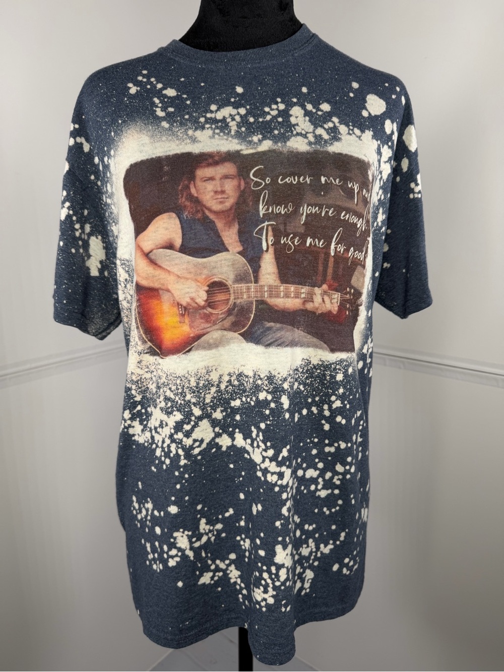 Morgan Wallen Bleached Graphic T-Shirt Blue Country Music Style Tee Size Medium